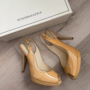 BCBGMAXAZRIA Libby Nude Patent Slingback Heels Platform Pumps 6